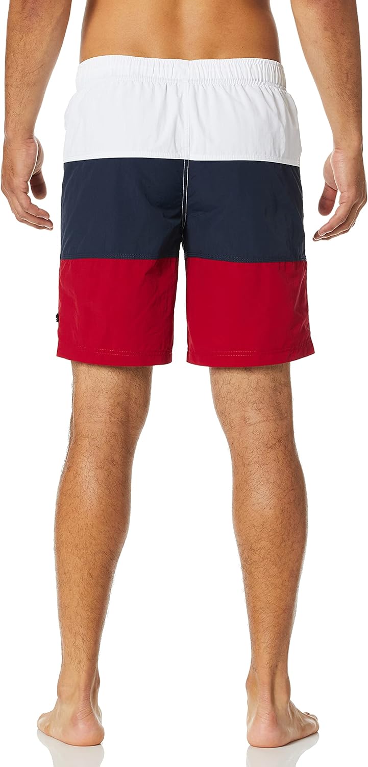 Nautica Men's Standard Quick Dry Classic Logo Tri-Block Series Swim Trunk