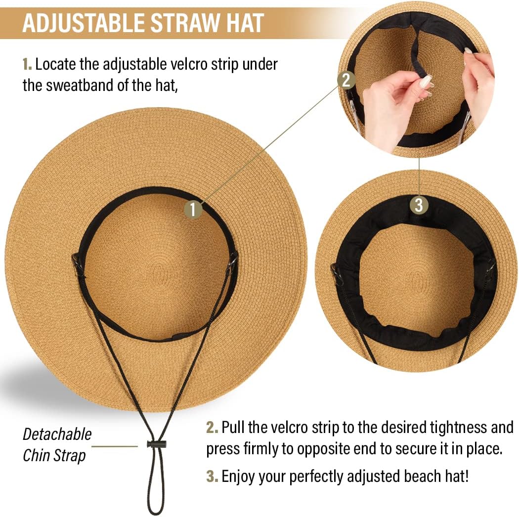 Funcredible Straw Fedora Hat for Women - Wide Brim Summer Hat - Panama Hats with Bows and Heart Shape Glasses - UPF 50+