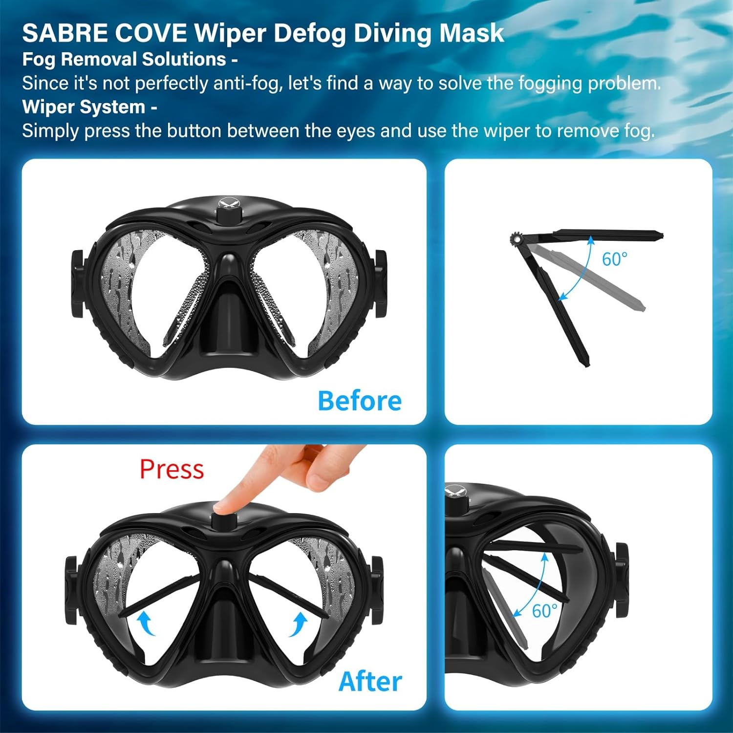 Snorkeling Gear for Adults, Mask and Snorkel Set Adult, Innovative Defog Solution, Wiper Defog Diving Mask for Diving, Snorkeling, Swimming