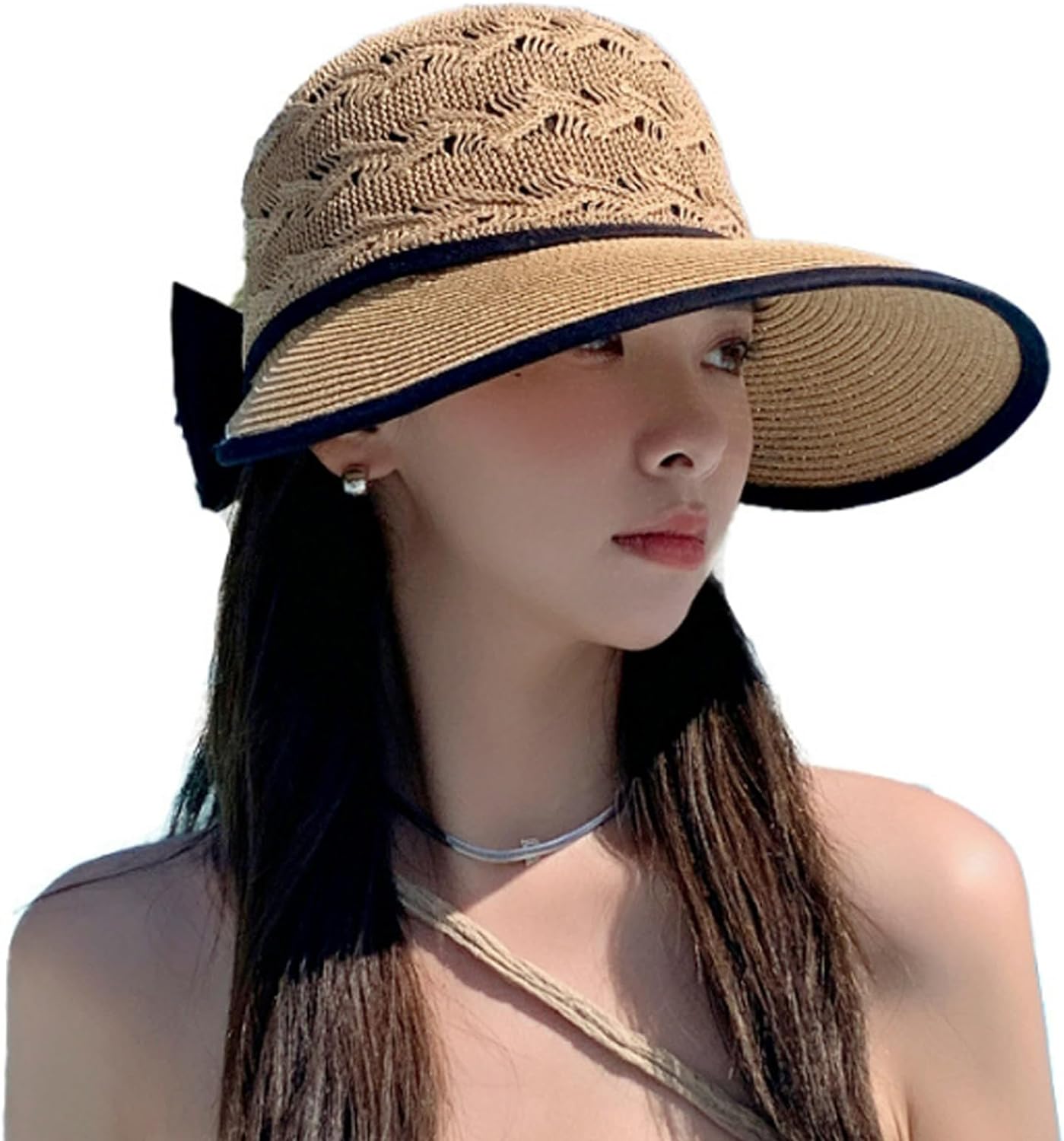 Beach Hats for Women, Straw Sun Hat Wide Brim Sun Hat Women Summer Hats for Women Sun Protection Packable 2024 Black