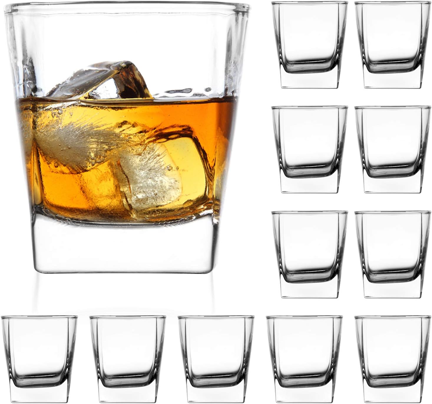 QAPPDA Heavy Base Whiskey Glasses, 8 oz Set of 12, Premium Quality Glass, Classic Design, Ideal for Whiskey, Vodka, Tequila, Cocktails, Great Gift Set