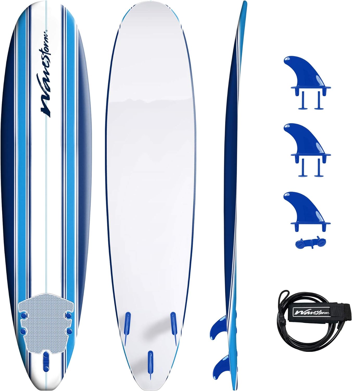 Wavestorm 8ft Classic Surfboard // Foam Wax Free Soft Top Longboard for Adults and Kids of All Levels of Surfing