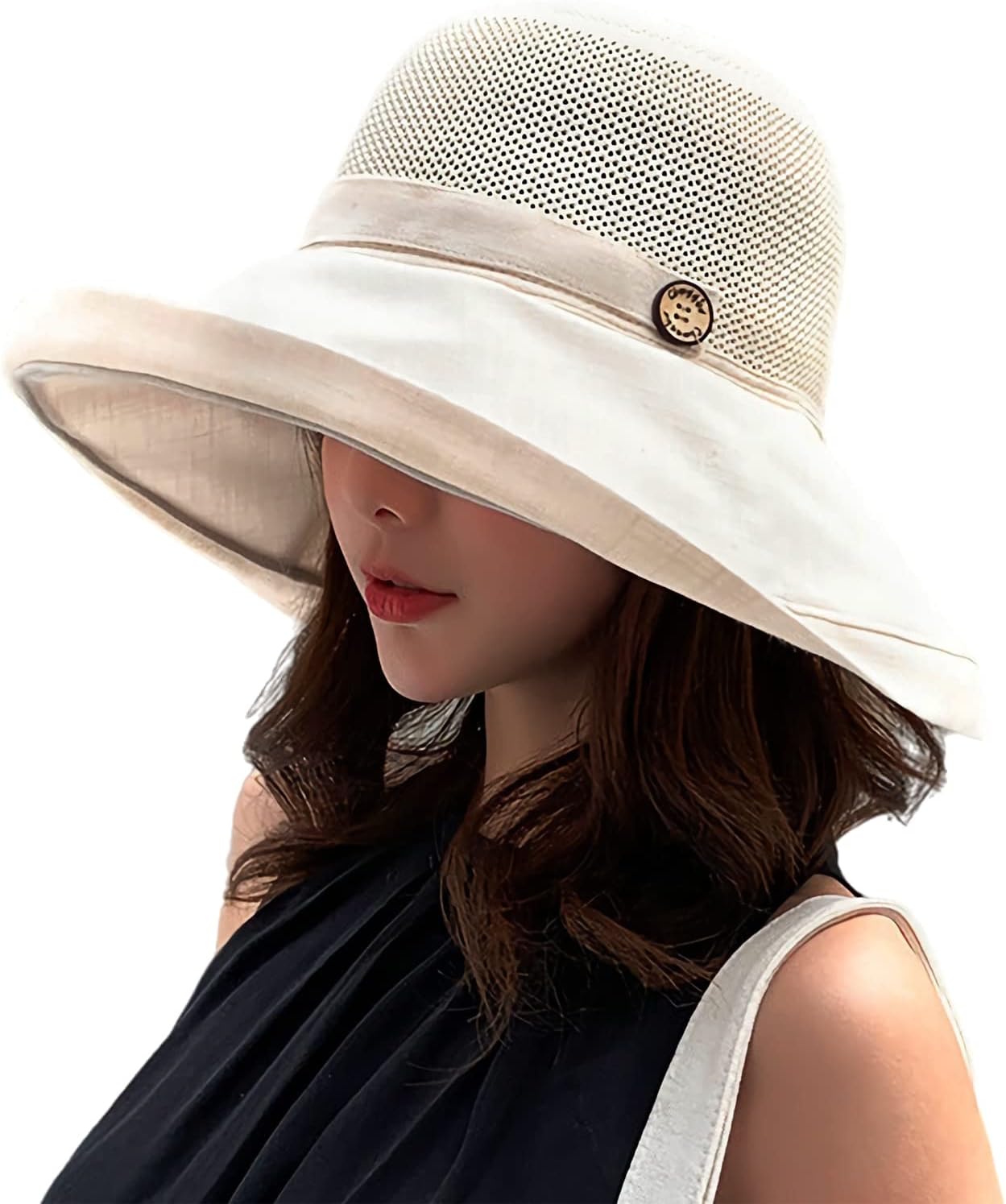 Women Wide Brim Sun Hats Metal Wired Edge Summer UV Protection Beach Fishing Hat for Hiking Garden Travel Chin Strap