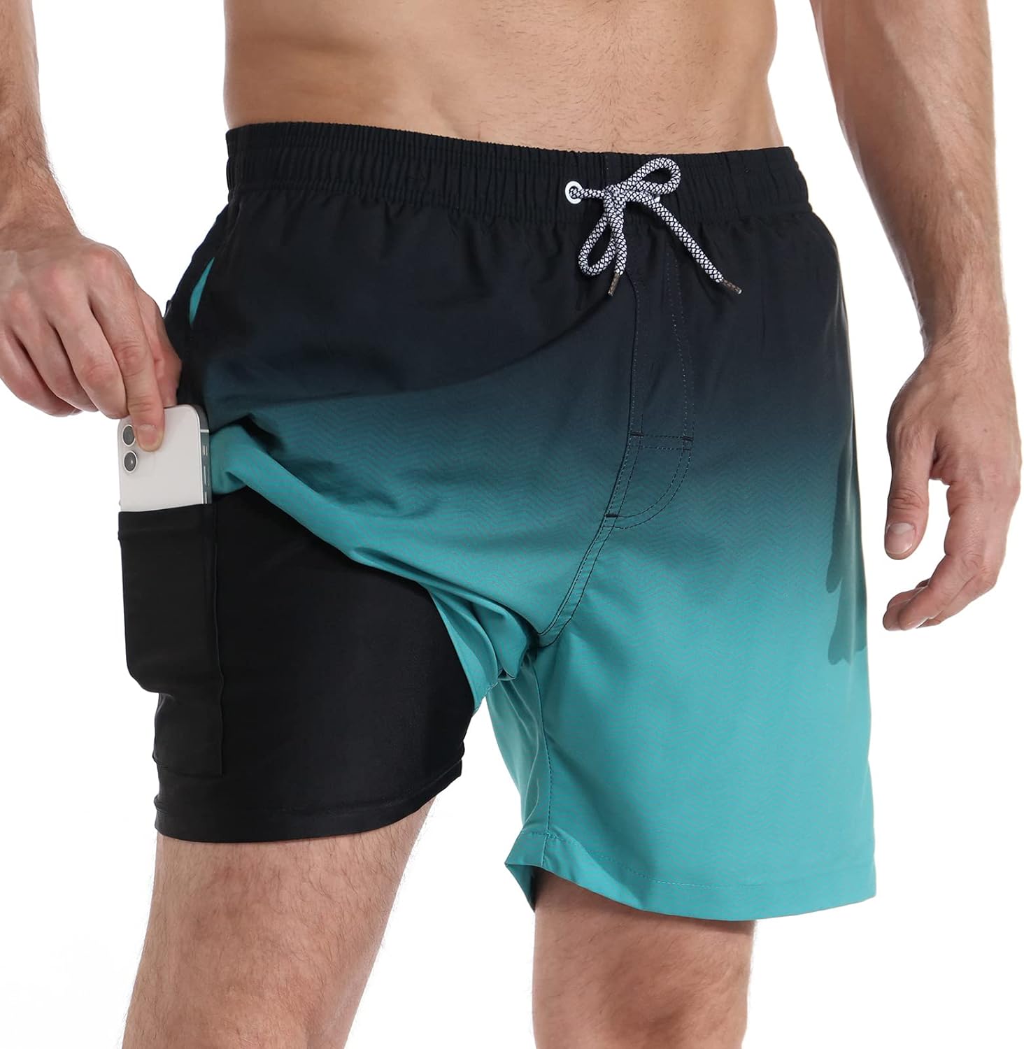 zeetoo Mens Swim Trunks with Compression Liner 5.5" Inseam Swim Shorts Quick Dry Shorts