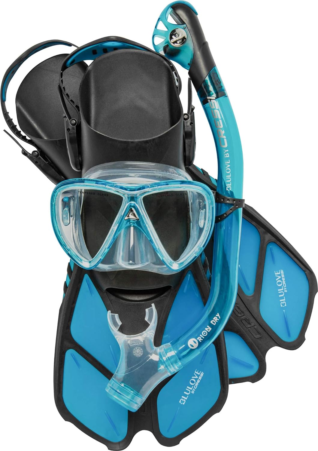 Cressi Adult Snorkel Set (Mask, Dry Snorkel, Adjustable Fins) - Light for Travel - Bonete Pro Dry Set: Designed in Italy