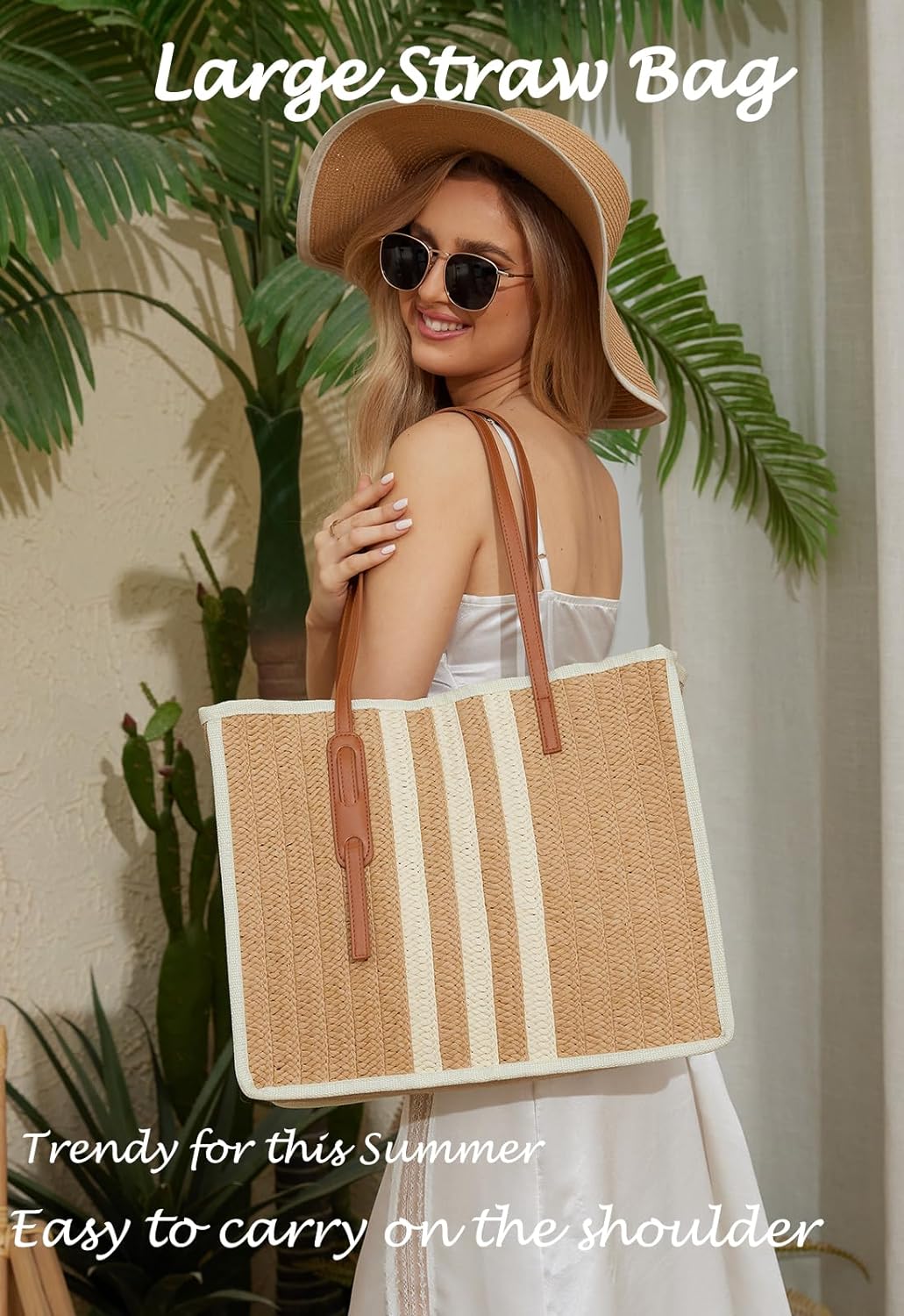 YIKOEE Large Straw Tote Bag: Summer Straw Handbags for Vacation