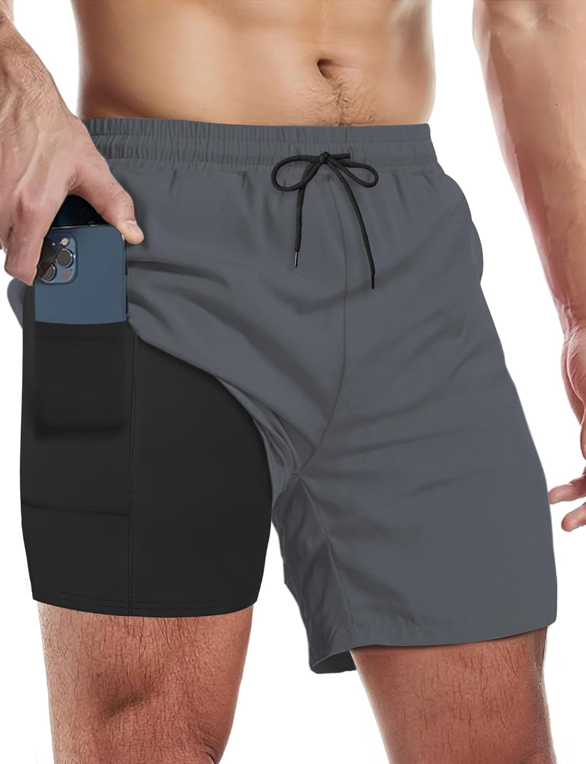 Mens Swim Trunks with Compression Liner 5 Inch Inseam Quick Dry Swim Shorts Mens Swimsuit Board Shorts with Pockets