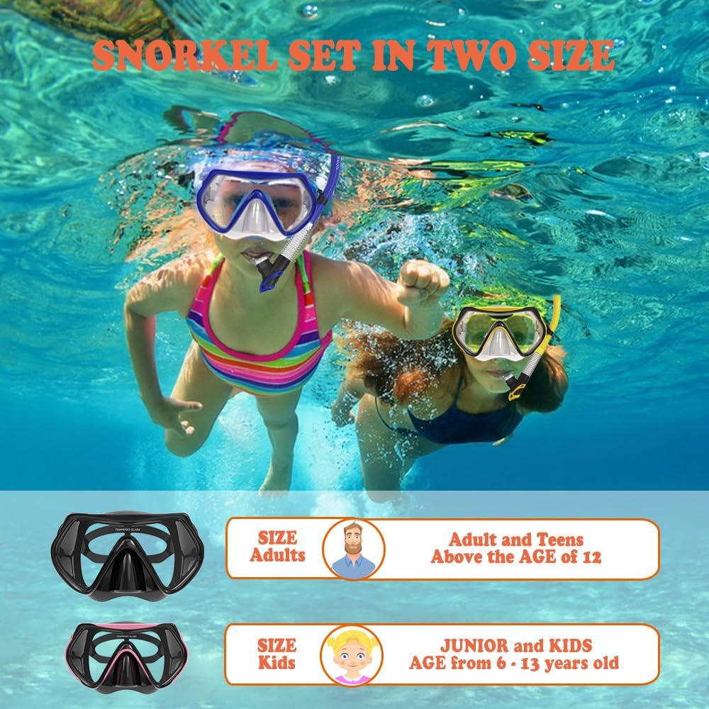 WACOOL Professional Snorkeling Snorkel Diving Scuba Package Set with Anti-Fog Coated Glass Purge Valve and Anti-Splash Silicon Mouth Piece for Men Women