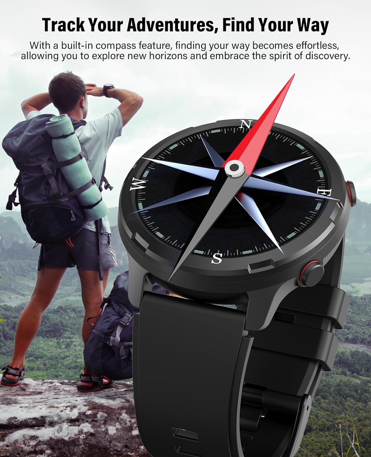 GPS Smart Watch for Men Women, Rugged Outdoor Watch with GPS and Compass, Fitness Tracker with Heart Rate Blood Oxygen Sleep Monitor, IP68 Waterproof, 1.32" Touch Screen, Compatible Android iOS iPhone