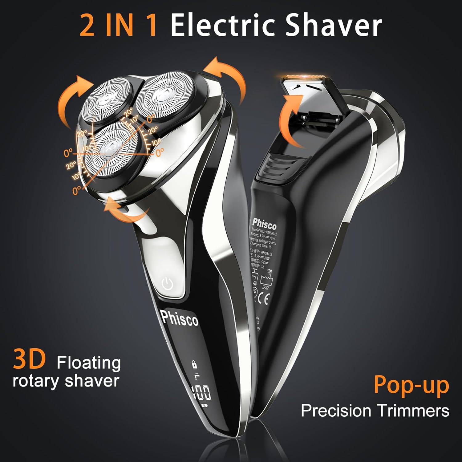 Phisco Men’s Electric Shaver with 3D Floating Heads | Ultra-Close Shave | Dual Concave Blade Net | IPX7 Waterproof | 9000RPM Motor | Ideal for Wet/Dry Shaving