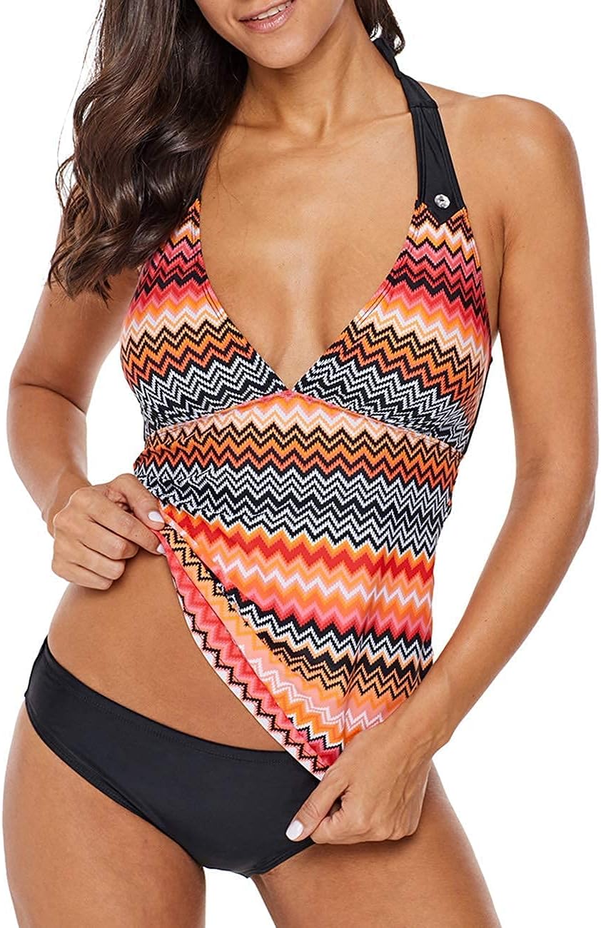 SEBOWEL Women Floral Print V Neck Swim Top Strap Bathing Suit Tankini Swimwear Tops (NO Bottom)