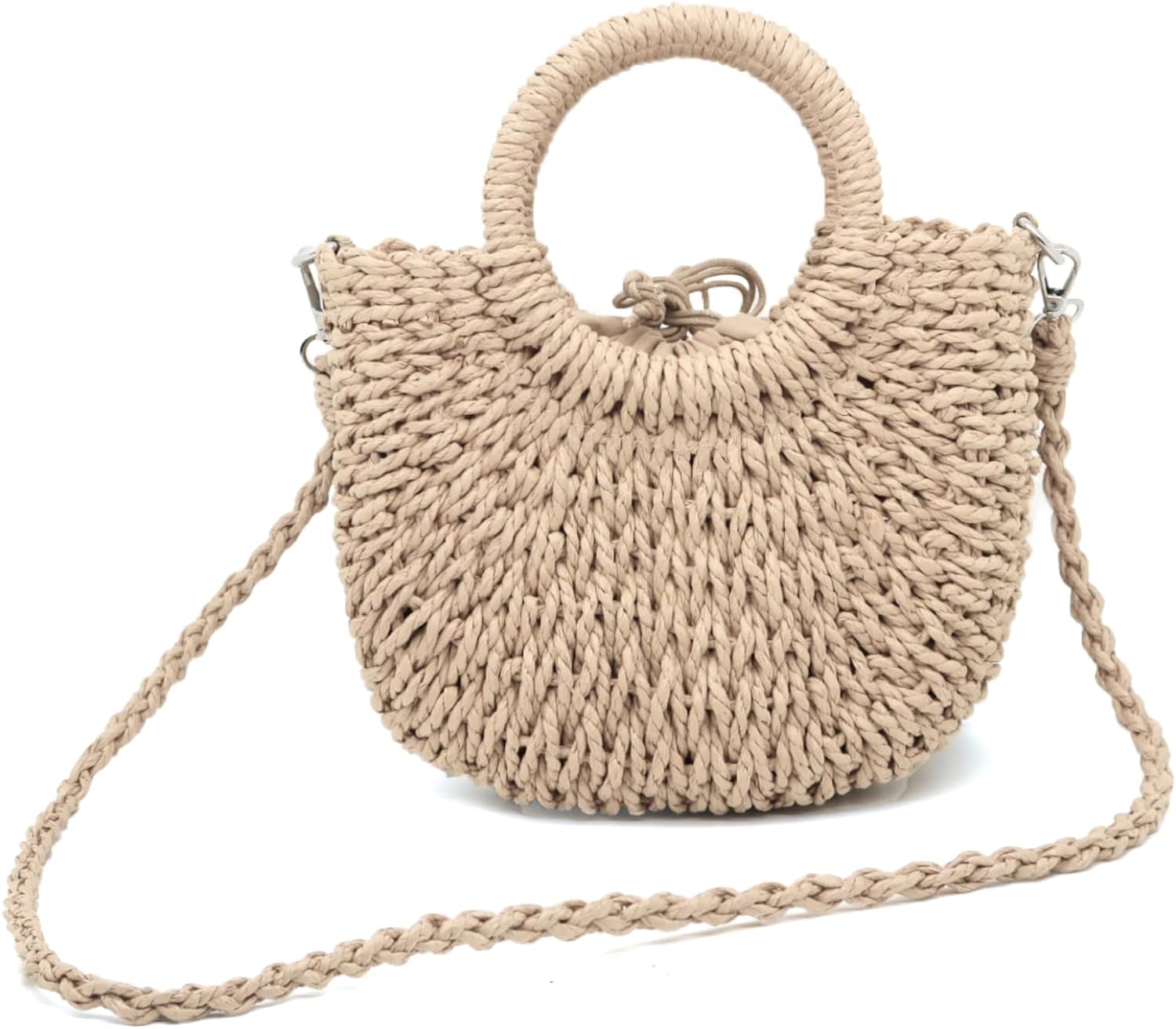 Small Straw Tote Bag for Women,Summer Beach Crossbody Shoulder Handbag,Hand-woven Rattan Clutch Purse for Vacation