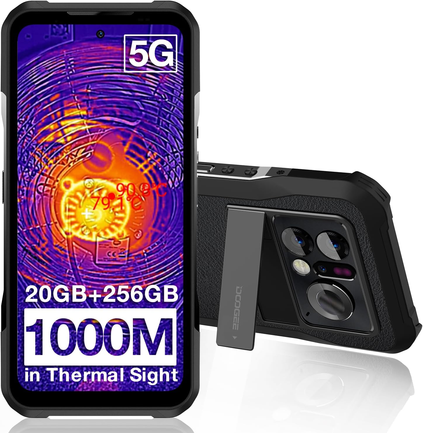 DOOGEE V20 PRO Rugged Smartphone 5G (2023), 1440 * 1080 Thermal Camera Unlocked Rugged Phone, 2K AMOLED Display Android Phone, 20GB+256GB Android 12 Cell Phone, 24MP Night Vision, NFC, OTG