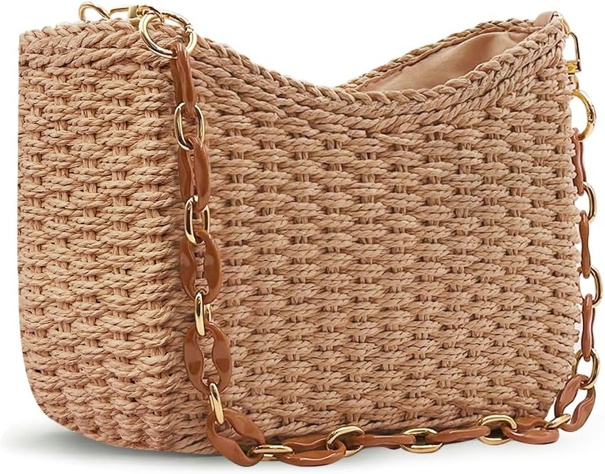 JYG Straw Woven Shoulder Bag for Women Summer Beach Travel Crossbody Handbag Classics Satchel Purse