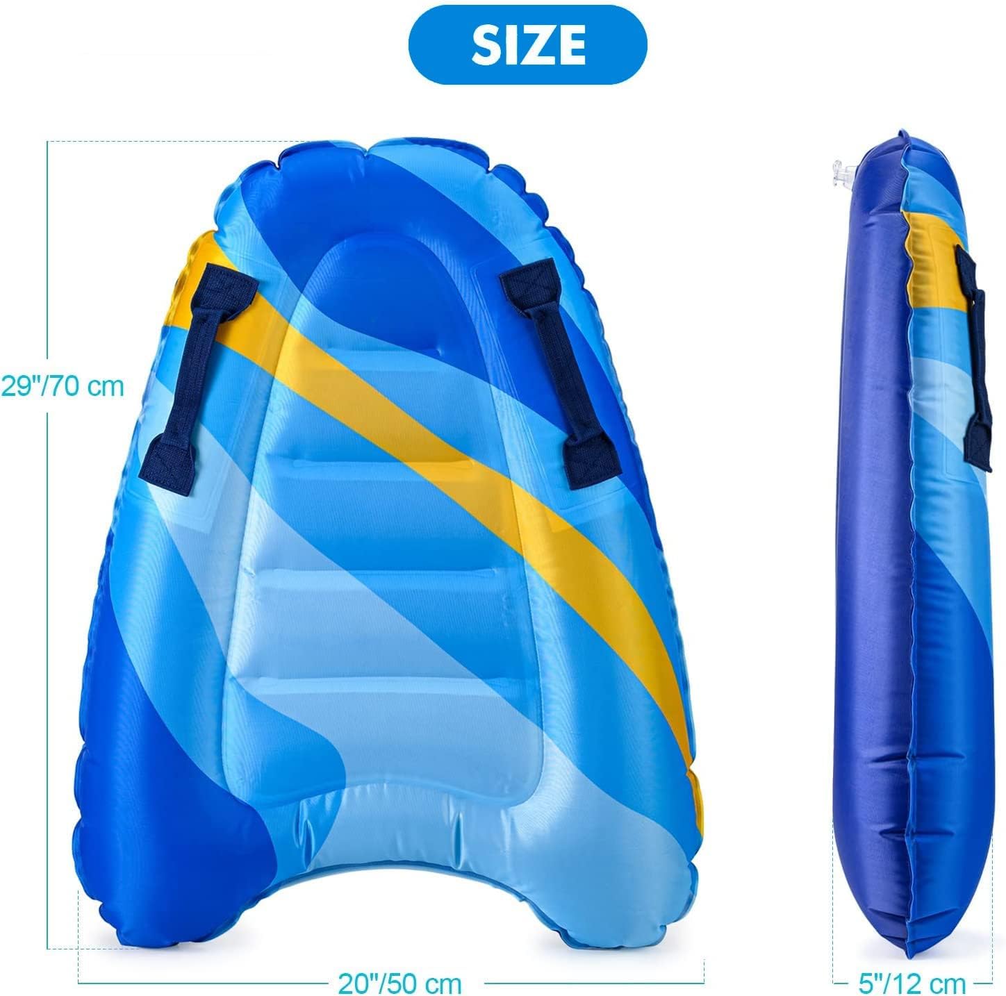 Inflatable Surf Body Board,Inflatable Surfboard Kickboard with Handles Foldable Swimming Pool Floating Pad for Both Adults Beginner and Childs Portable Boogie Boards