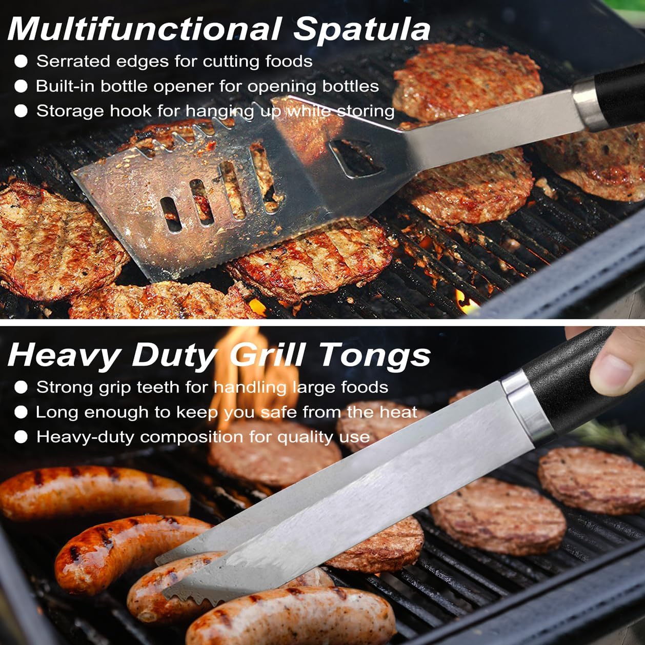 POLIGO 22PCS Heavy Duty BBQ Grill Accessories Set, Non-Slip Grill Tools for Outdoor Grill Set Thicker Stainless Steel Grill Utensils Set, Deluxe Grilling Tools Set in Aluminum Case Ideal Gifts for Men