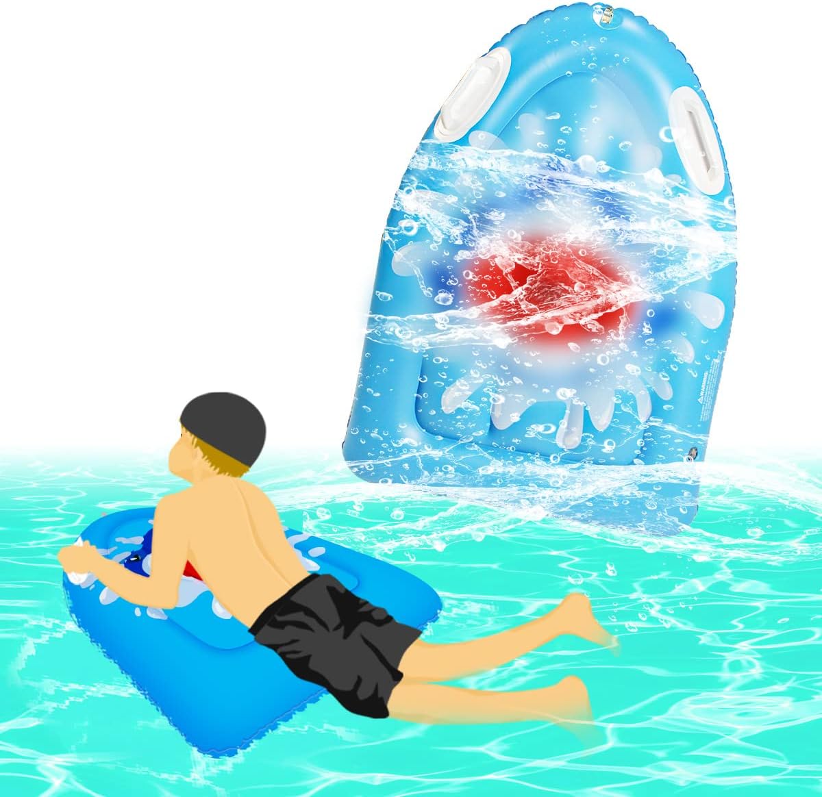 Pool Float for Child,Inflatable Surfboard, Portable Bodyboard with Handles Lightweight Soft Body Boards for Kids Surfboards Pool Floats Boards for Beach(80x60cm)