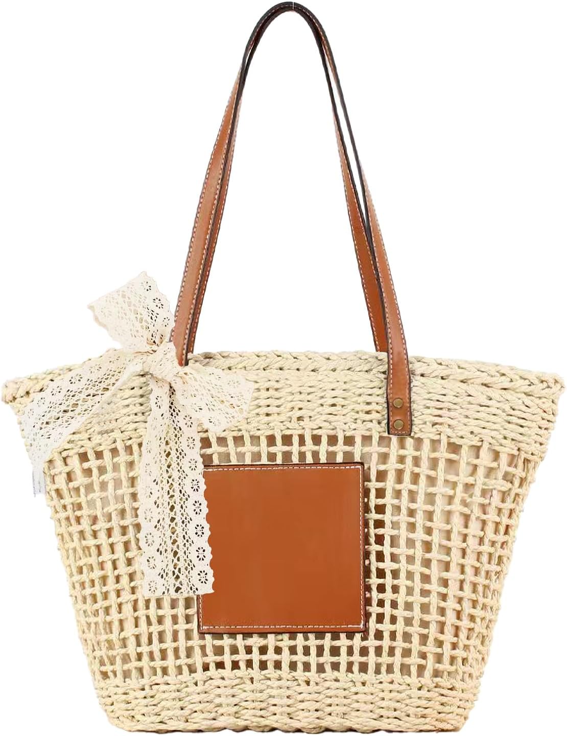 Straw Bag Women Straw Beach Bag Hand-woven Shoulder Hobo Bags Vacation Purse Straw Purse for Summer for Travel 2024 (White)