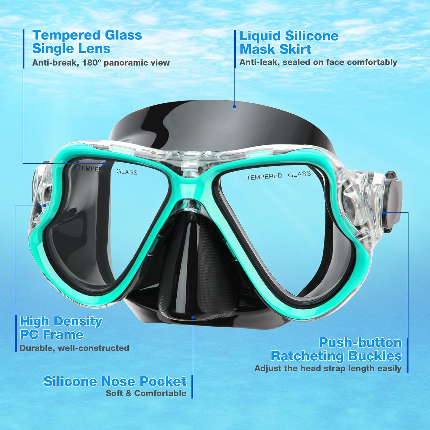 Mask Fins Snorkel Set, Snorkeling Gear with Short Fins for Adults with Panoramic View Mask, Dry Top Snorkel, Adjustable Swim Fins and Travel Bag, Adults Snorkel Gear for Swimming Snorkeling