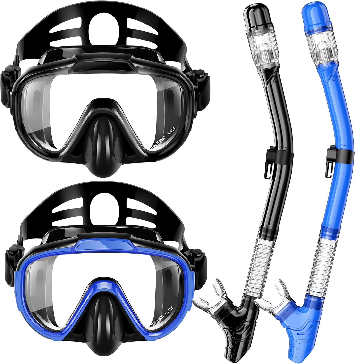 Snorkeling Gear for Adults, Zipoute Snorkel Dry Top Snorkel Set, Panoramic Anti-Leak and Anti-Fog Tempered Glass Lens, Adults Adjustable Snorkeling Set *2, Scuba Diving Swimming Couple Snorkel Kit