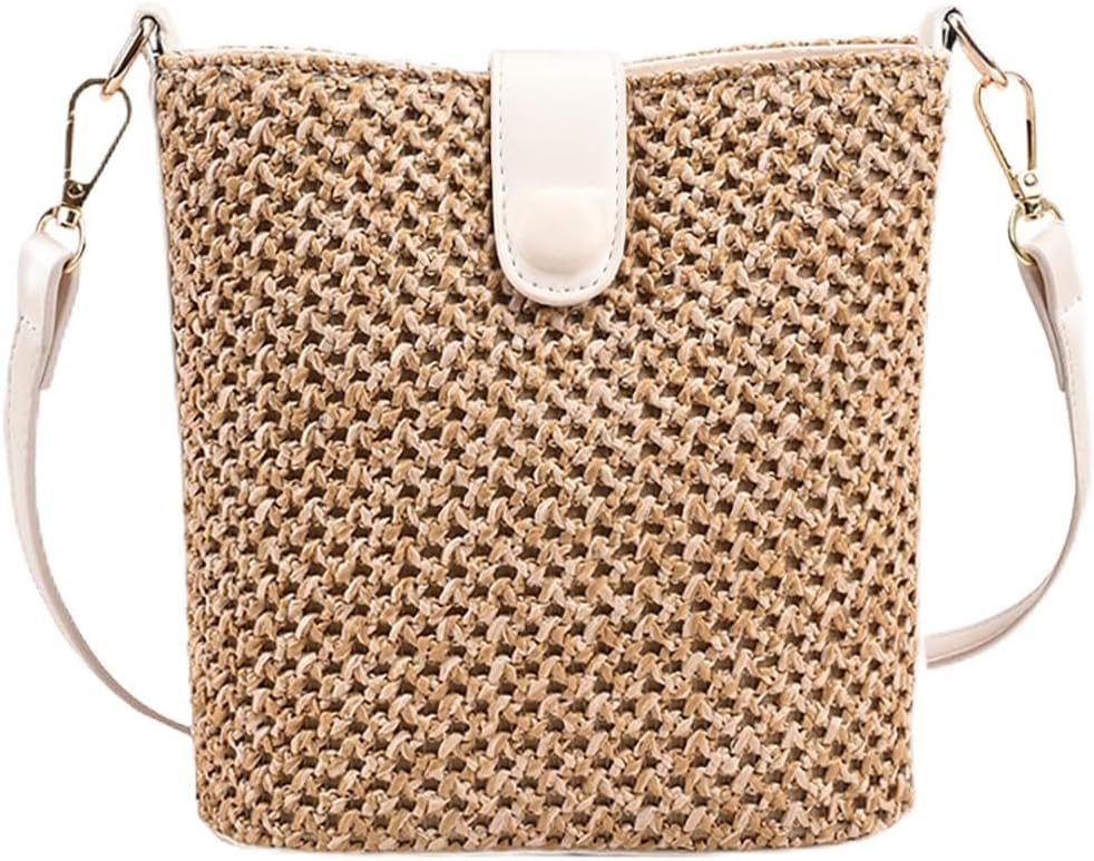 Women Straw Crossbody Bag Beach Handmade Rattan Shoulder Bags Hand Woven Leather Straps Straw Clutch Purse Vacation