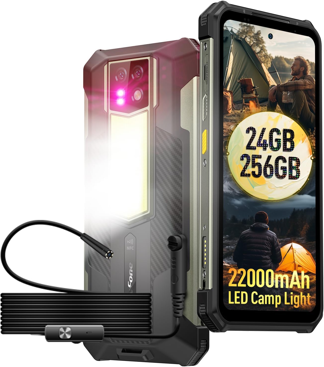 Ulefone Armor 24 & Endoscope E01 Rugged Phones 1000LM Camping Light IP68/69K, 22000mAh(66W), MTK Helio G96 24GB+256GB, 64MP+64MP Night Vision Camera, 6.78" FHD+ Corning Gorilla Screen, IR Blaster