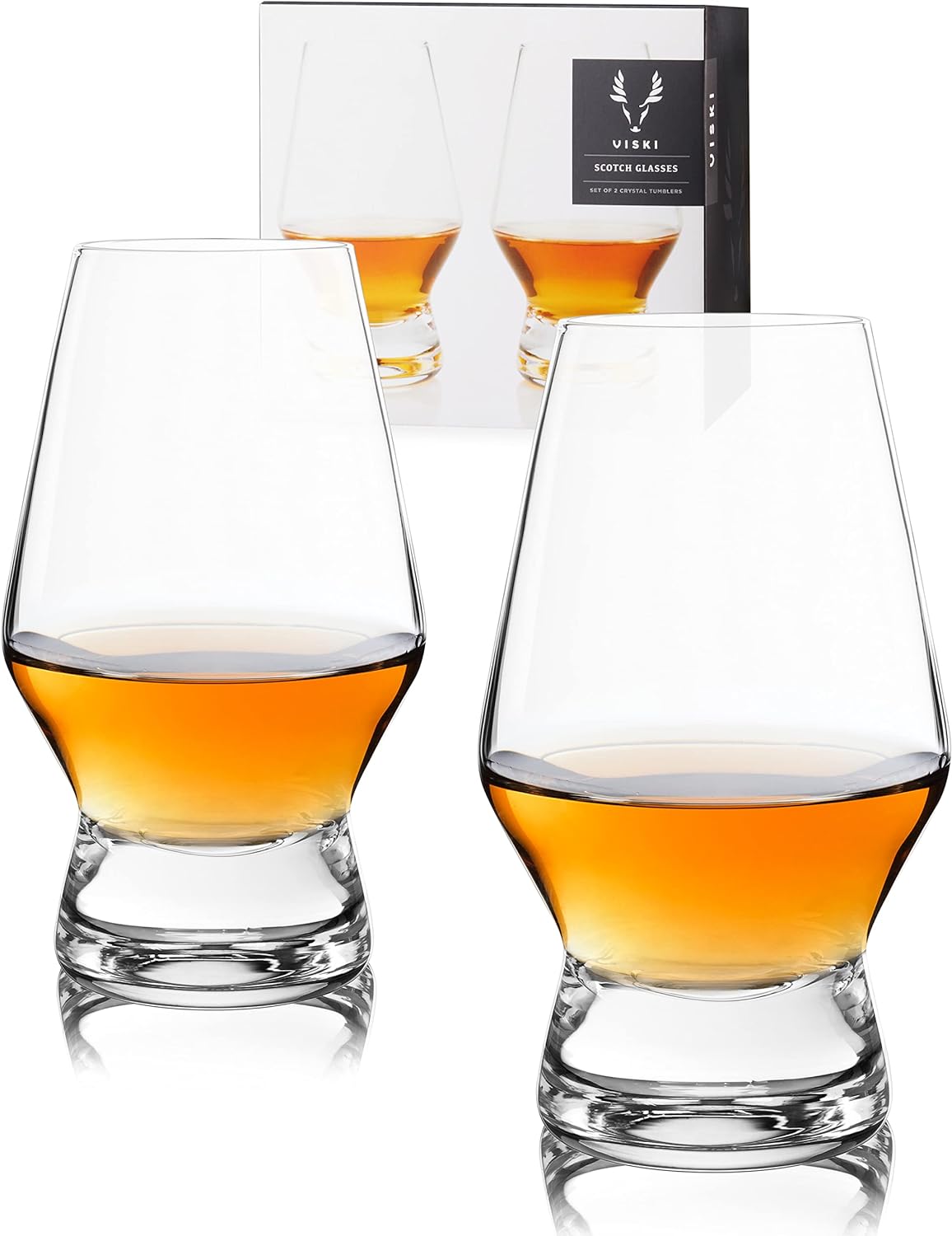 Viski Footed Crystal Scotch Glasses Set of 2 - Premium Liquor Drinking Glass, Classic Whiskey Bourbon Glasses and Scotch Glass Gift Set, 8 oz