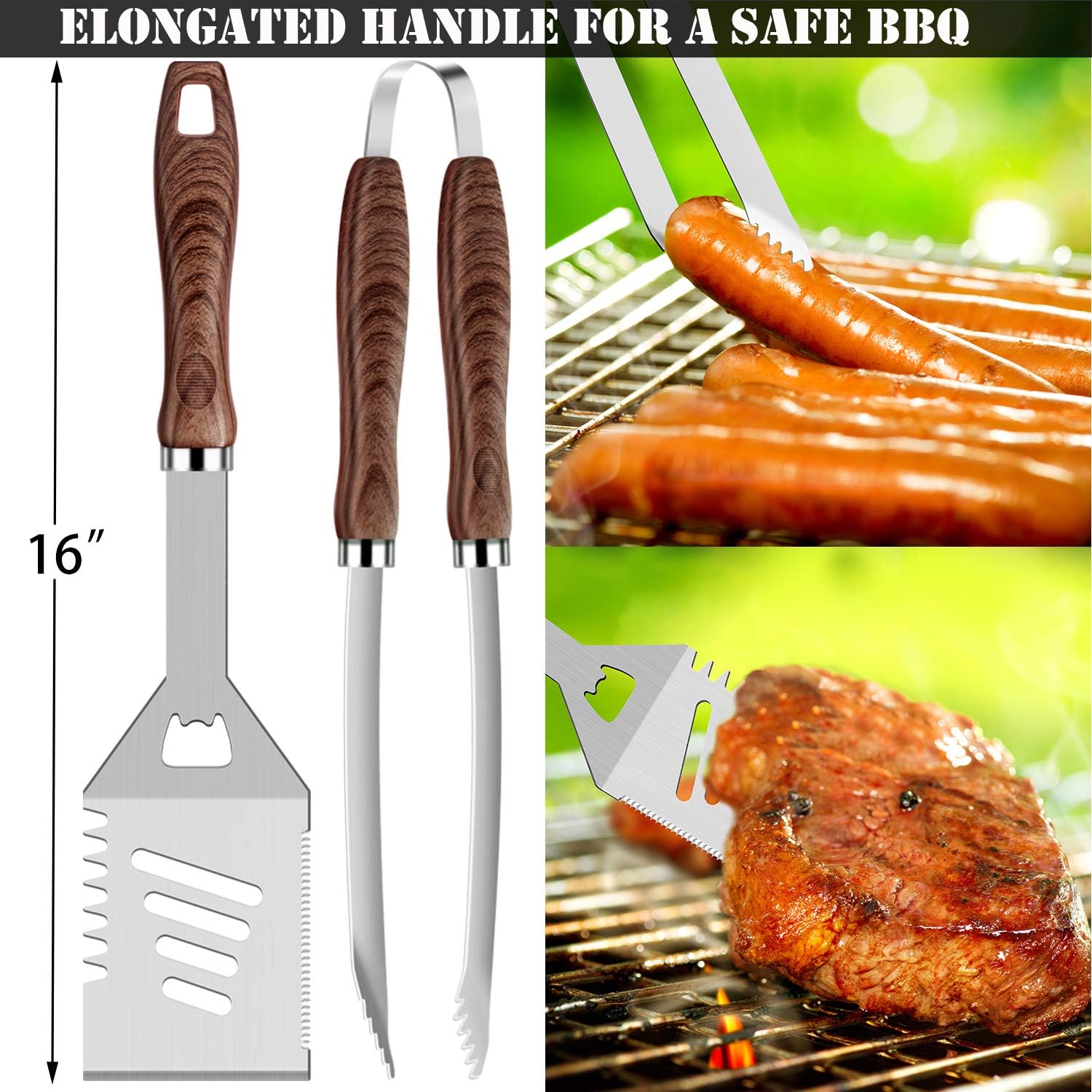 ROMANTICIST 26pcs Grilling Accessories Kit for Men Women, Stainless Steel Heavy Duty BBQ Tools with Glove and Corkscrew, Grill Utensils Set in Portable Canvas Bag for Outdoor,Camping,Backyard,Brown