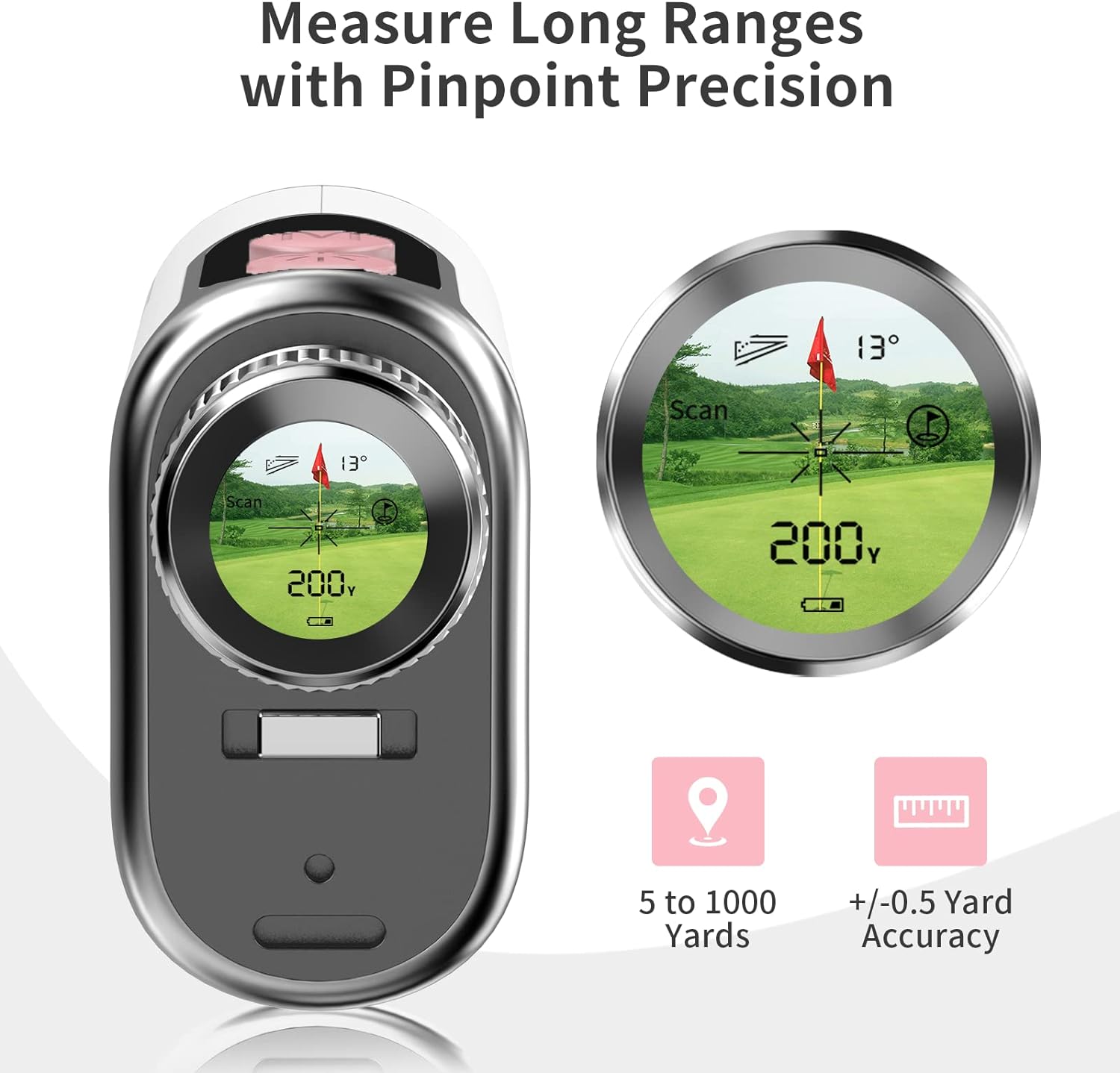 Range Finder Golfing with Slope, 1200 Yards High-Precision Flag Pole Locking Laser Golf Rangefinder with Vibration Function and Rechargeable Battery