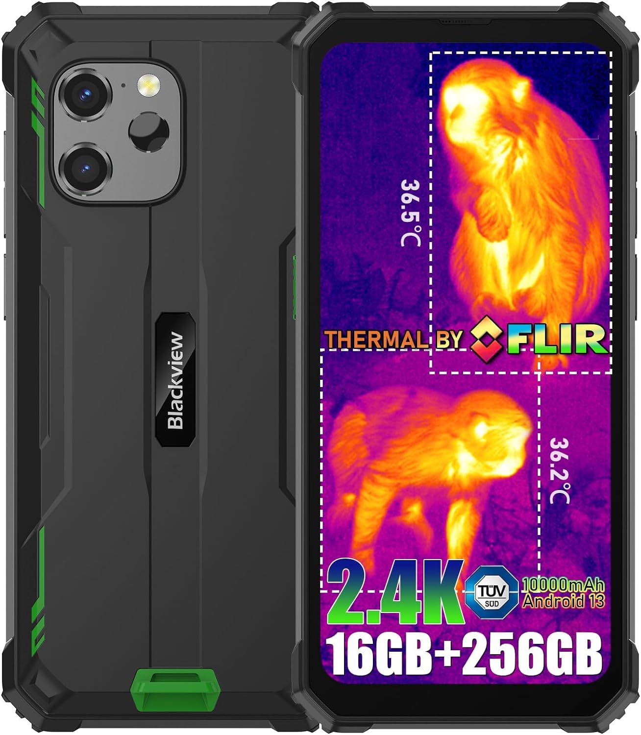 Blackview BV8900 Rugged Smartphone 2023, Thermal Camera Android 13 Phone, 16GB 256GB 1TB TF, Helio P90, 6.5-inch 2.4K FHD+ Display, 10000mAh 33W Fast Charge, 64MP Anti-Shake Camera Rugged Phone, NFC