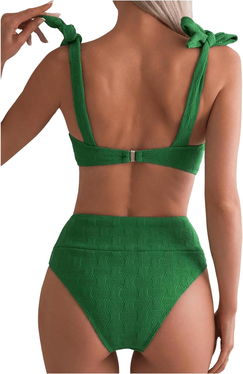 SOLY HUX Women's Bikini Sets Two Piece Swimsuit High Waisted Bottom Tie Shoulder Cheeky Bathing Suit