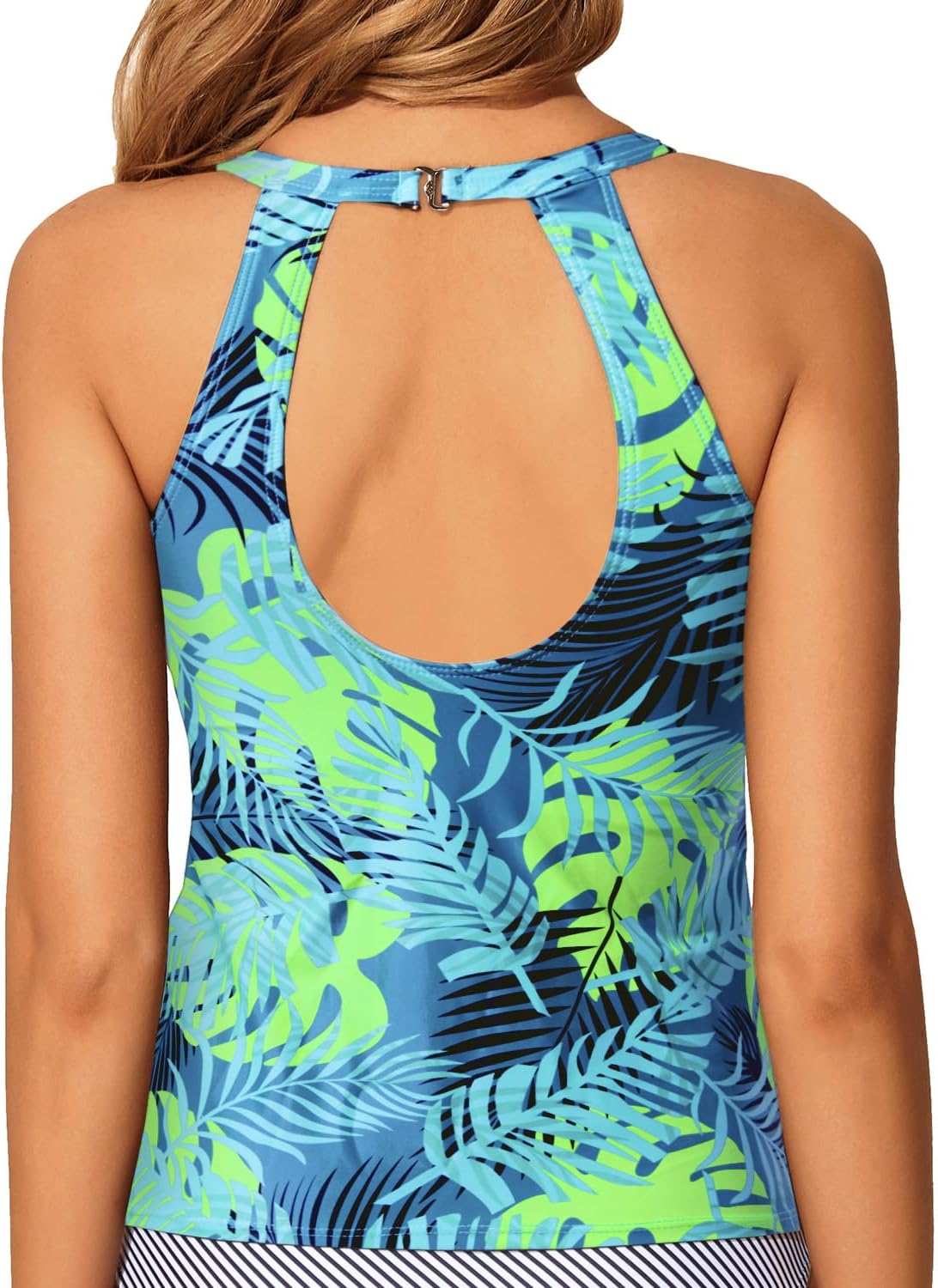 Tempt Me High Neck Tankini Top Backless Bathing Suit Tops for Women Swimsuit Top Key Hole Swim Top Only