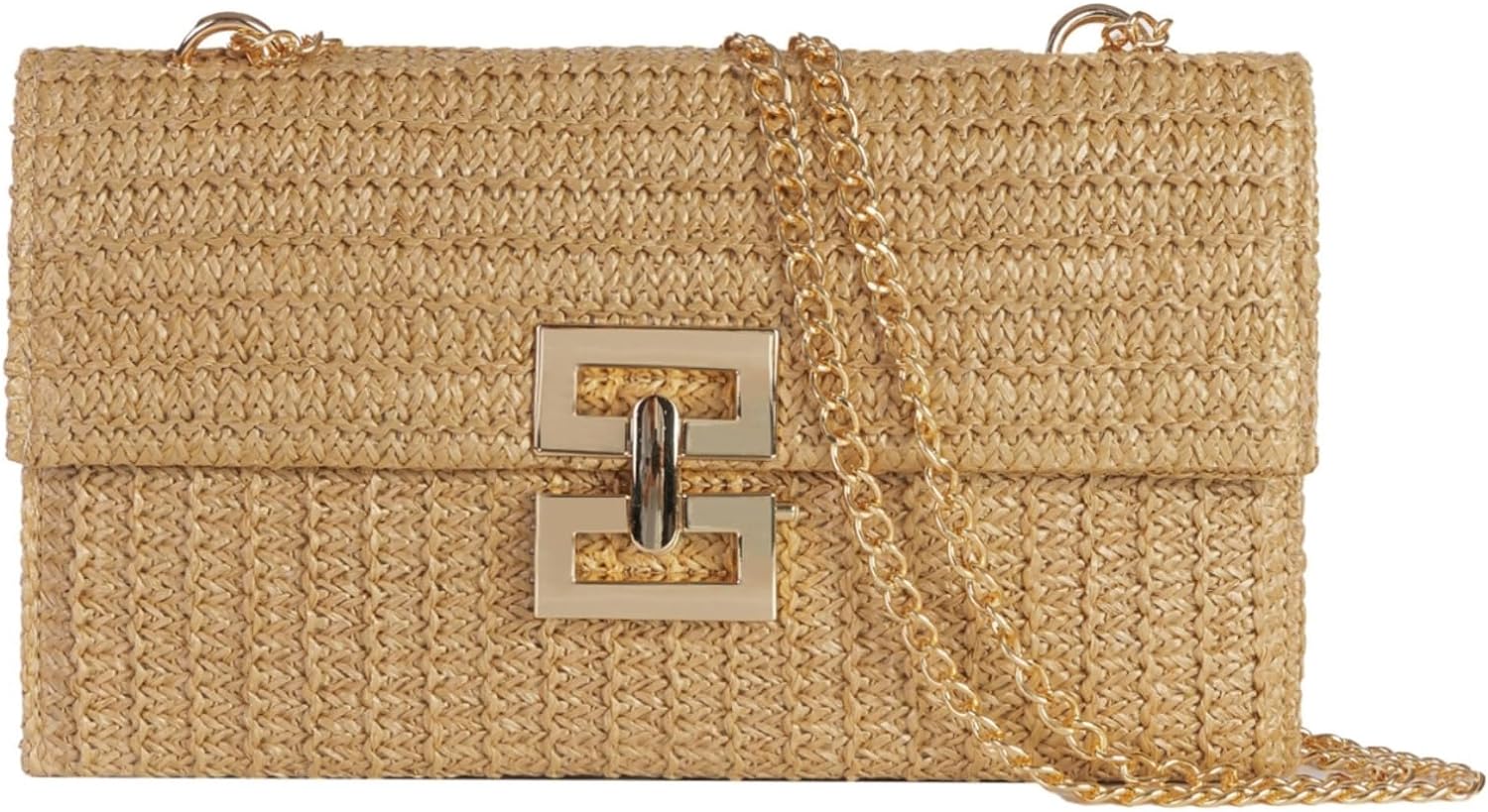 Straw Clutch Purses Women Summer Beach Handbags Boho Woven Envelope Wallet Fold Over Chain Crossbody Shoulder Bag Evening Bag