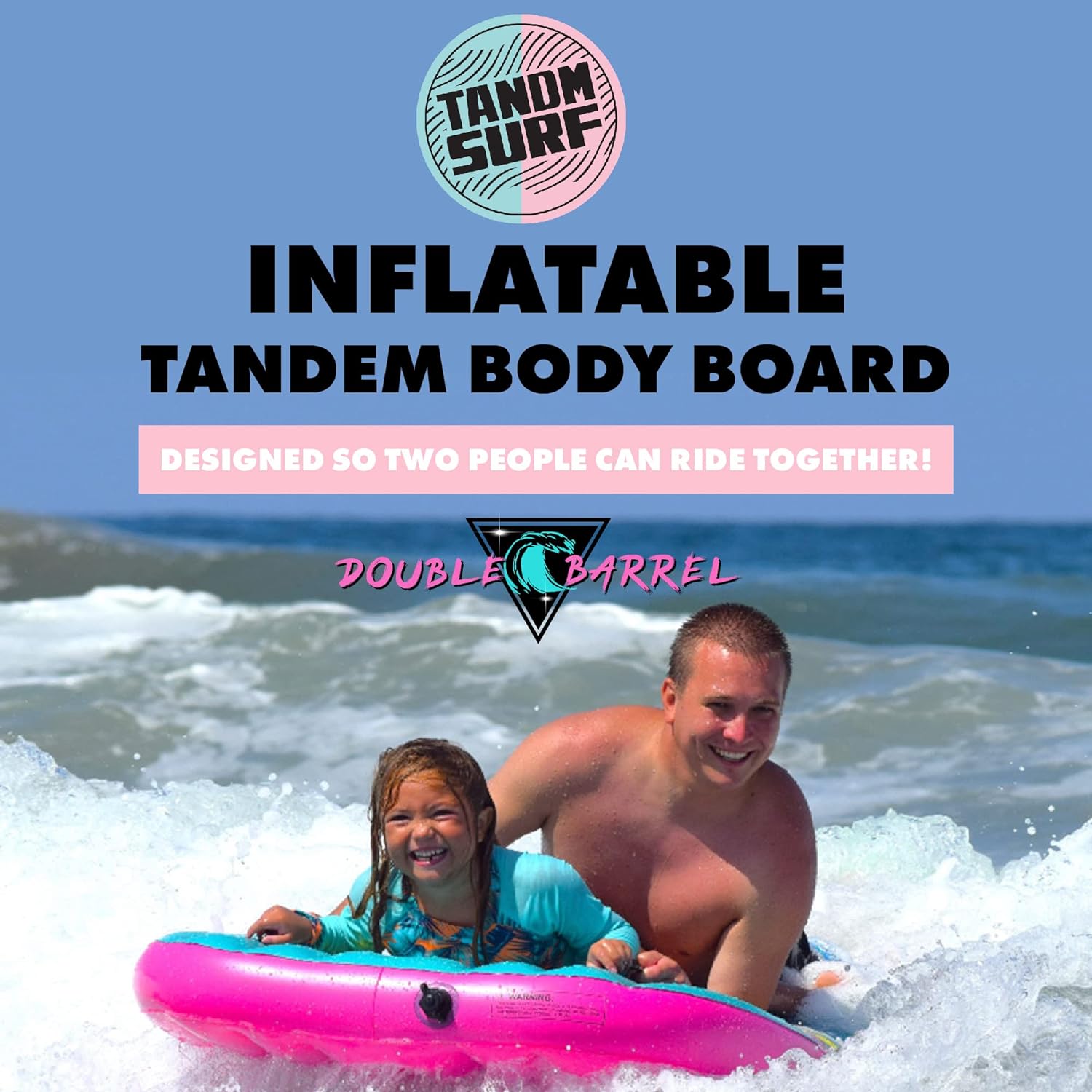 Double Barrel Inflatable Bodyboard - As Seen on Shark Tank - 1-2 Person Body Board with Handles is Ideal for Learning to Ride The Waves - Lightweight, Easy to Carry, Transport and Inflate