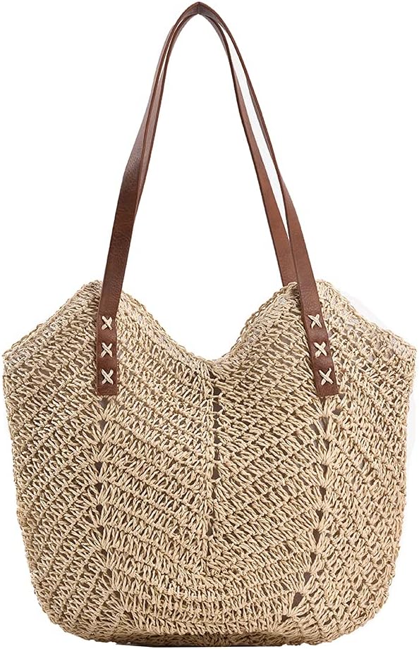 Straw Bag for Women Summer Beach Bag Soft Woven Tote Bag Large Rattan Shoulder Bag for Vacation