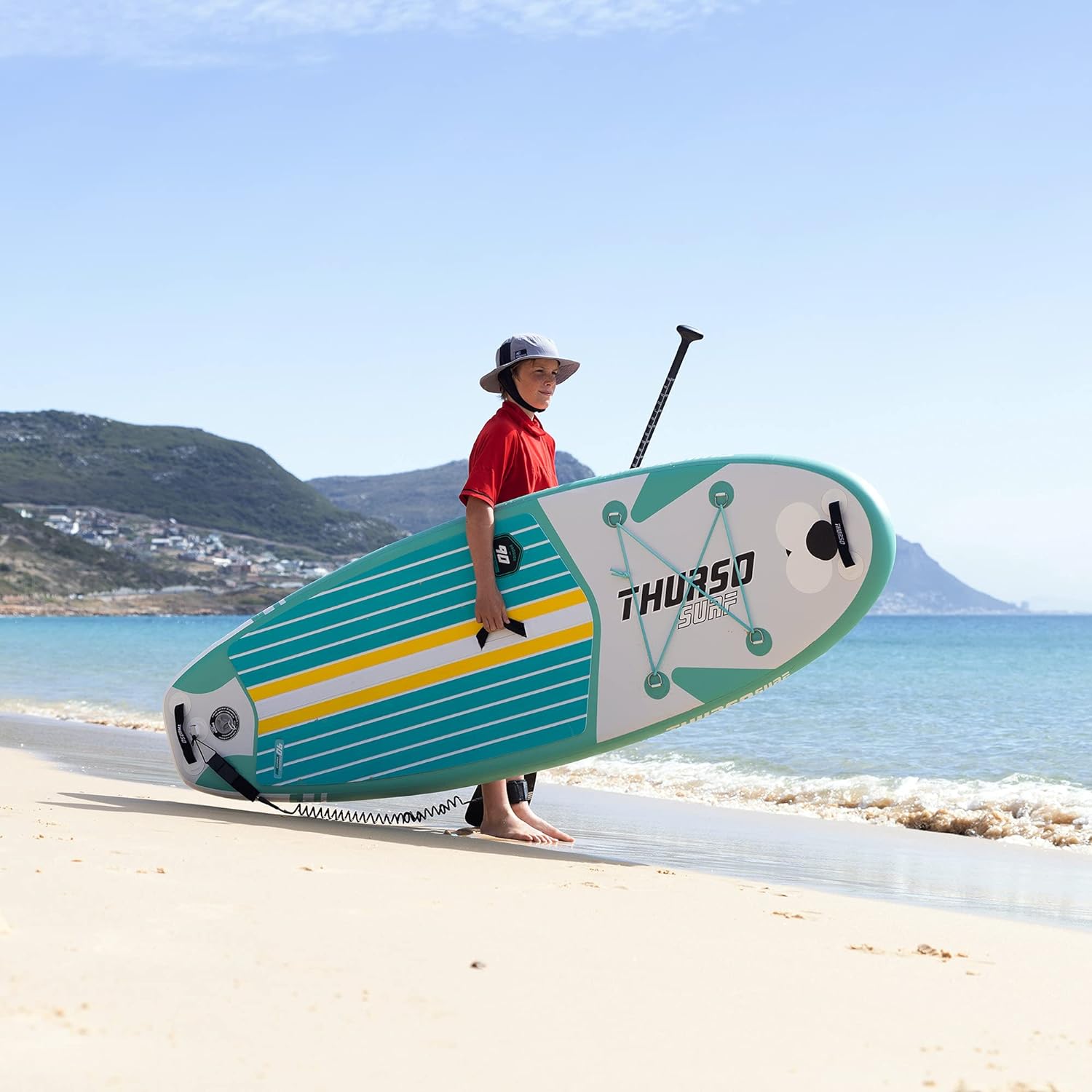 THURSO SURF Prodigy Junior Kids Inflatable SUP Stand Up Paddle Board 7'6 x 30'' x 4'' Two Layer Includes Adjustable Carbon Shaft Paddle/3 Fins/Leash/Duffle Bag/NO Pump Included