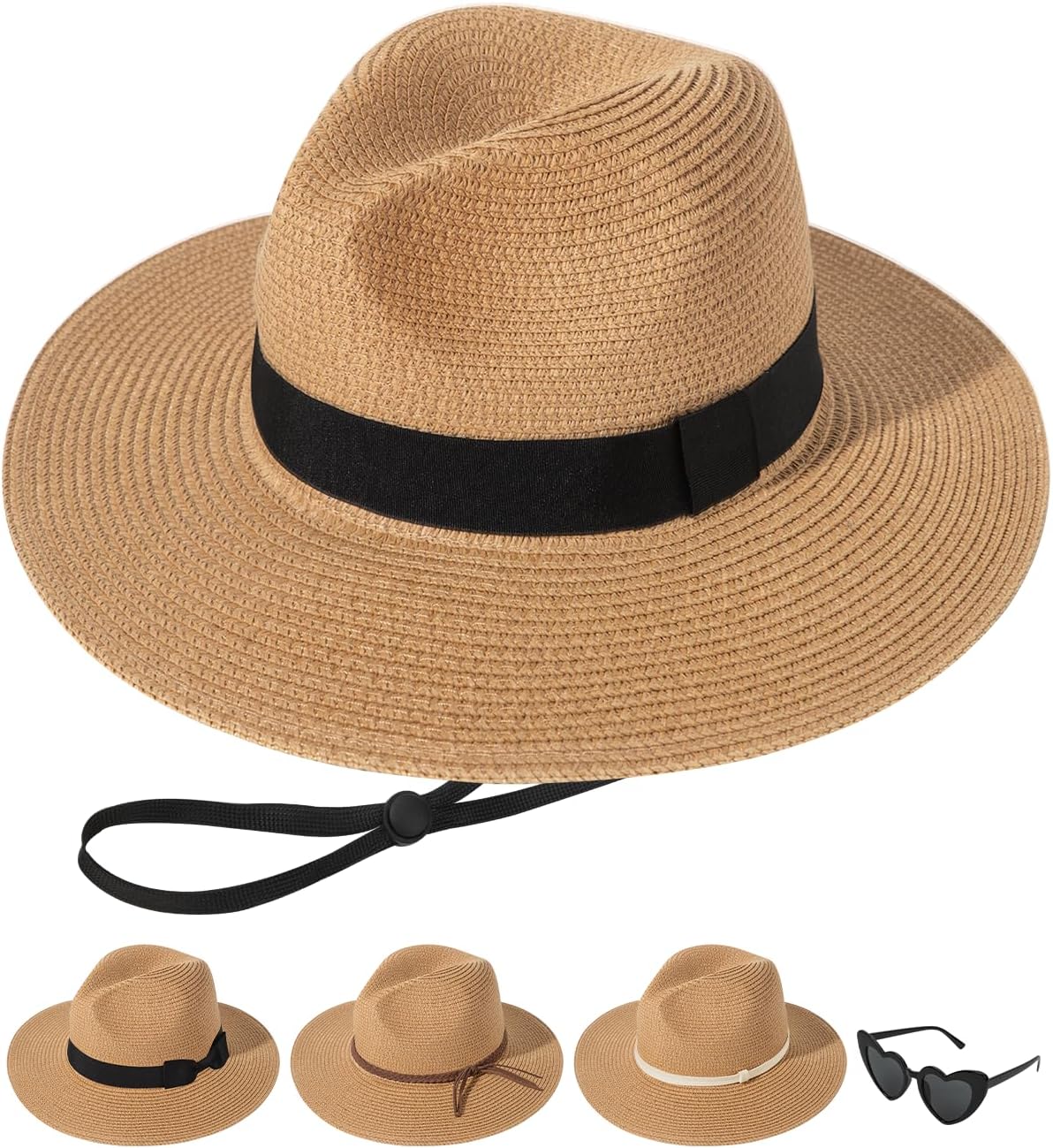 Sun Hats for Women Straw Panama Hat Wide Brim Fedora Beach Hat Packable UV UPF 50+ Summer Hat