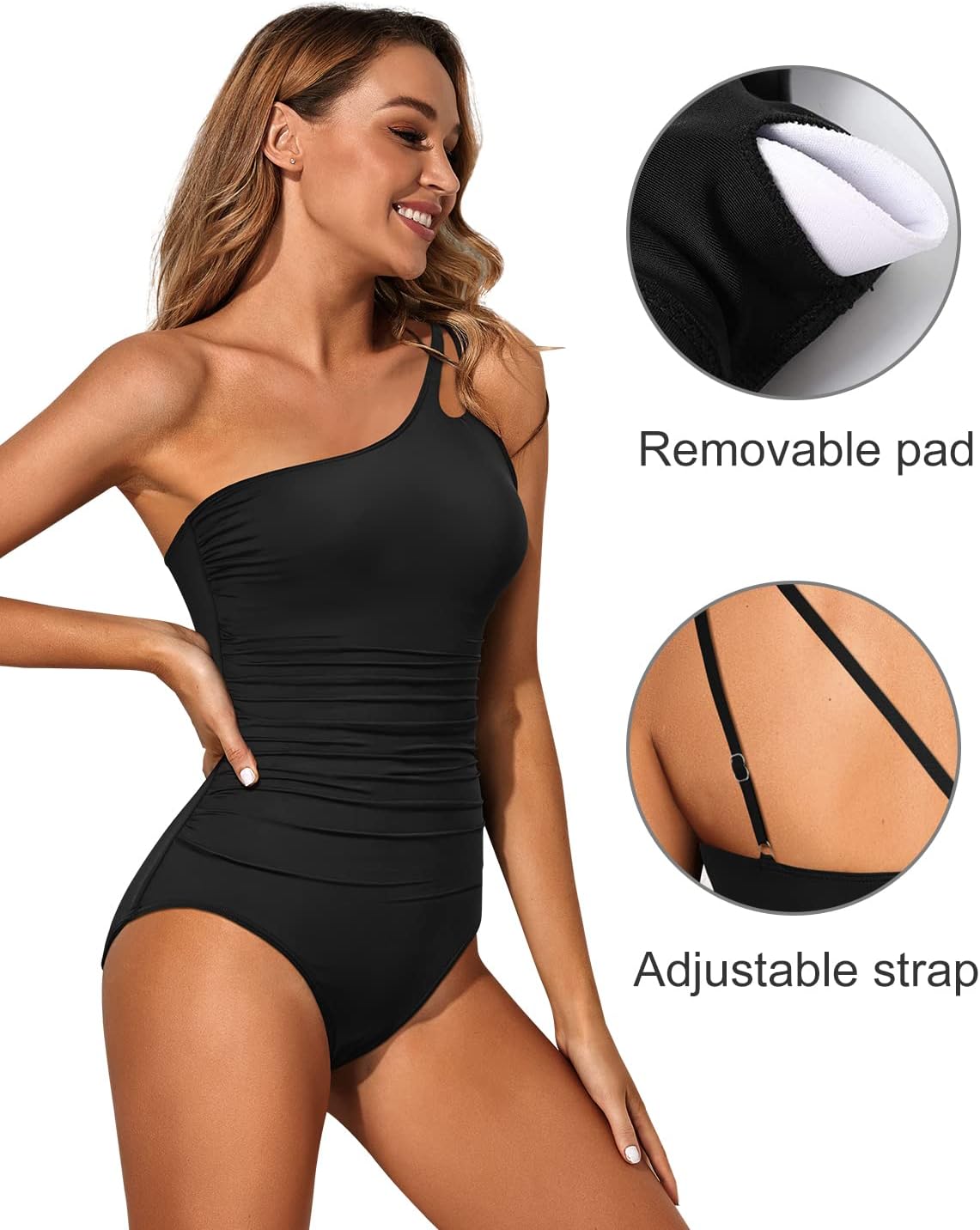 Holipick One Shoulder One Piece Swimsuit for Women Tummy Control Bathing Suits Modest Full Coverage Keyhole Swimwear