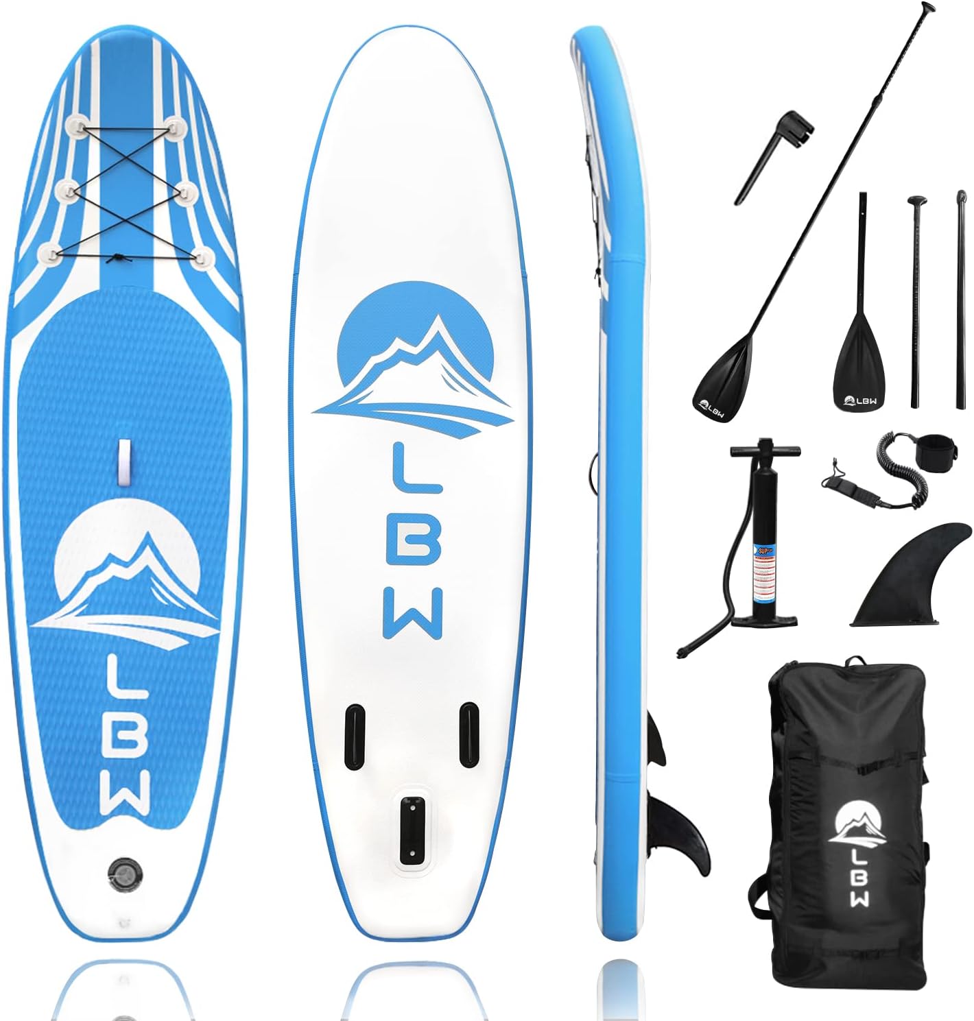 LBW Inflatable Stand Up Paddle Board with Paddle Board Accessories, Adjustable Floating SUP Paddle, Hand Pump, Removable Fin, Waterproof Backpack, Ankle Leash, Wrench, Non-Slip Deck