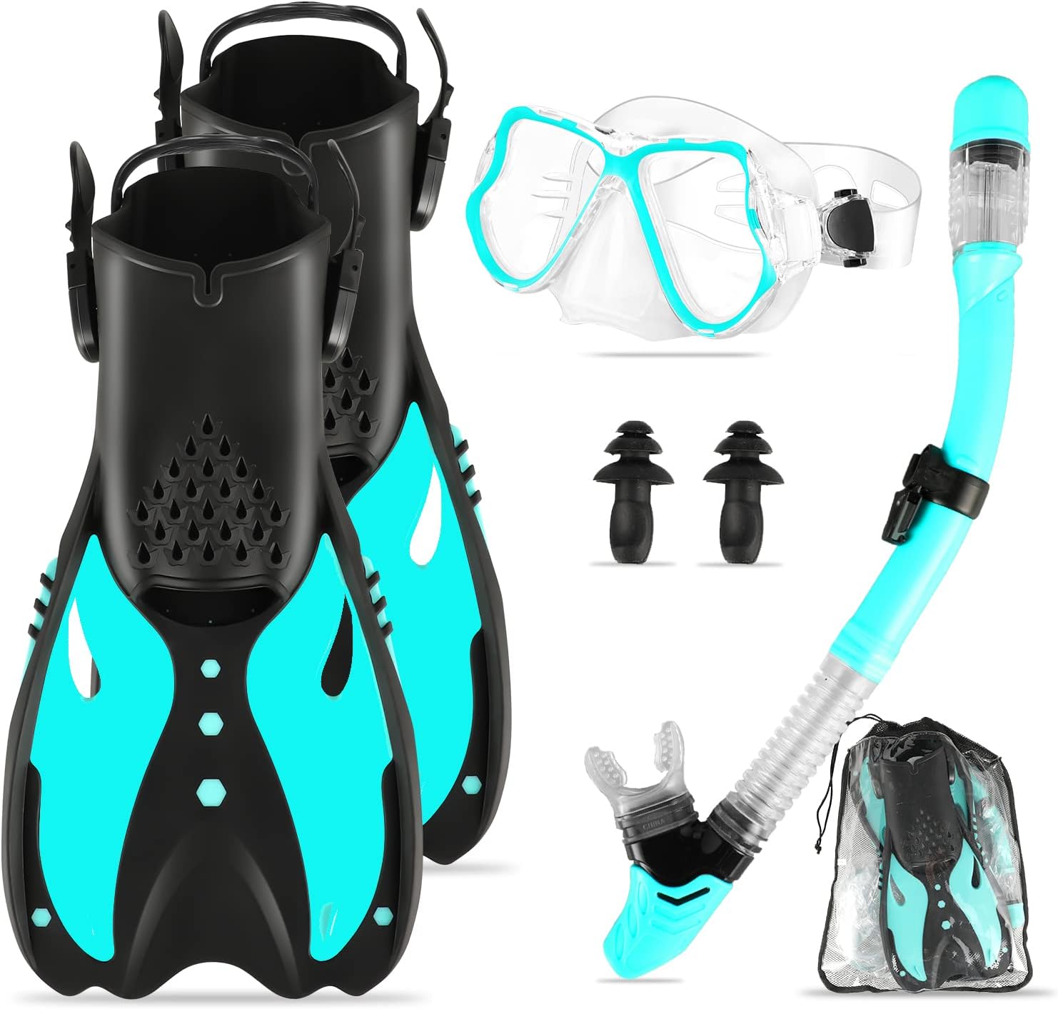 Snorkeling Gear for Adults, Mask Fins Snorkel Set with Diving Mask and Dry Top Snorkel Gear for Snorkeling Swimming Diving