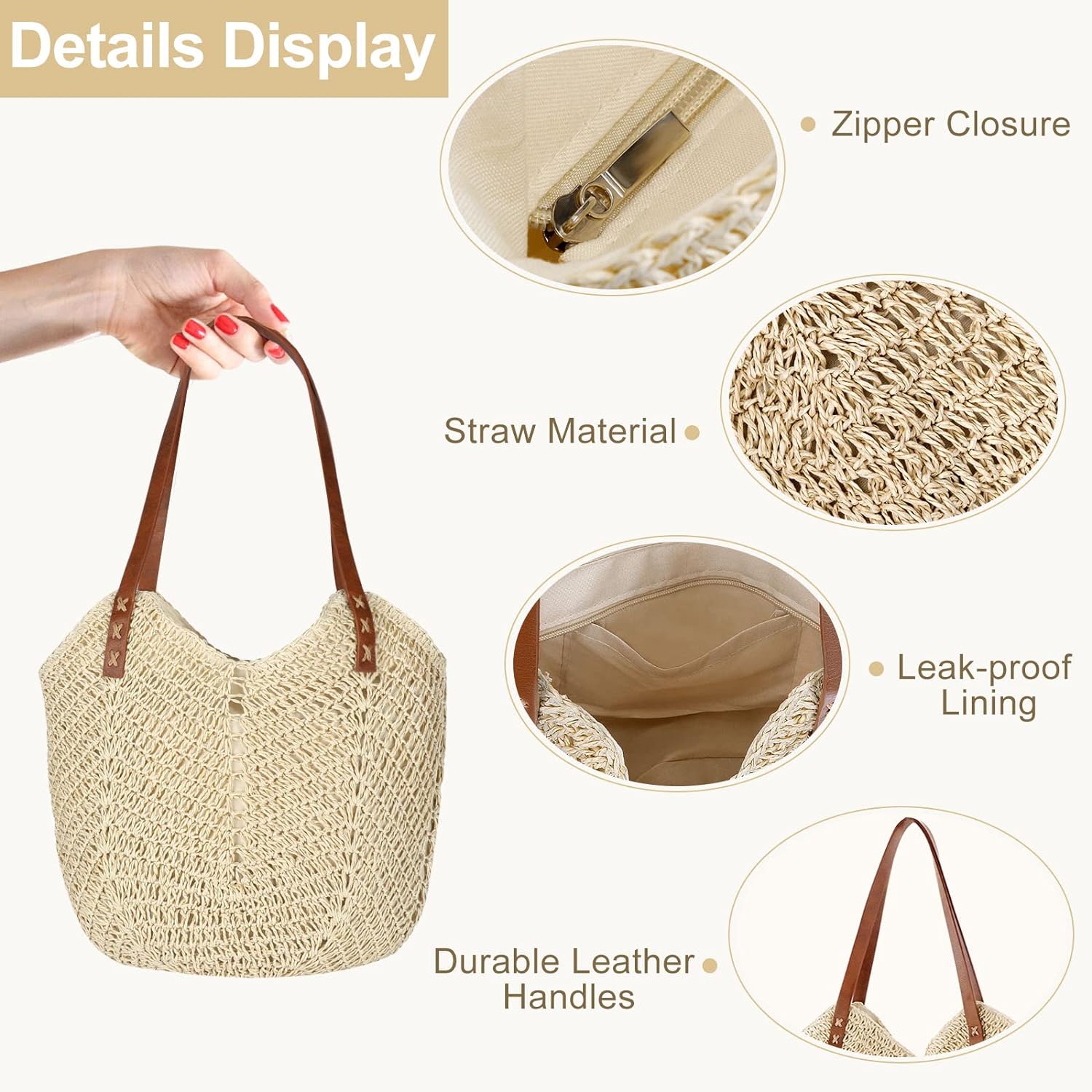 Straw Bag for Women Summer Beach Bag Soft Woven Tote Bag Large Rattan Shoulder Bag for Vacation