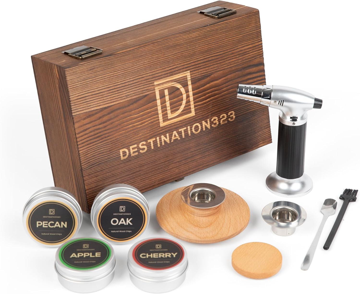 Whiskey Smoker Kit with Torch Premium, Smoked Old Fashioned Kit, Cocktail Smoker Kit with Torch, 4 Flavors Wood-Chips, Bourbon Smoker Kit with Torch, Gift for Man with Wooden Gift Box, Butane Separate