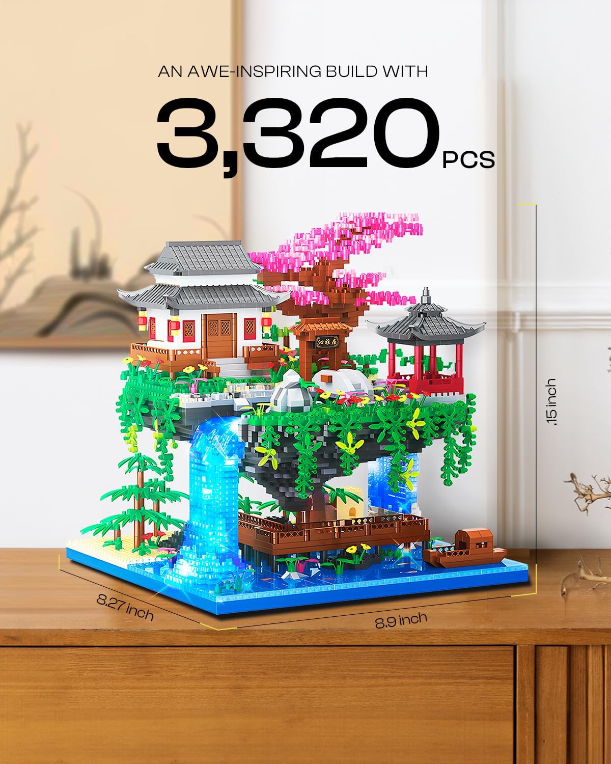 Cherry Bonsai Tree Building Set, Japanese Architecture Building Blocks Set for Adults, Micro Bricks Sakura Tree House Building Kit with Light, Gift for Christmas (3320PCS)