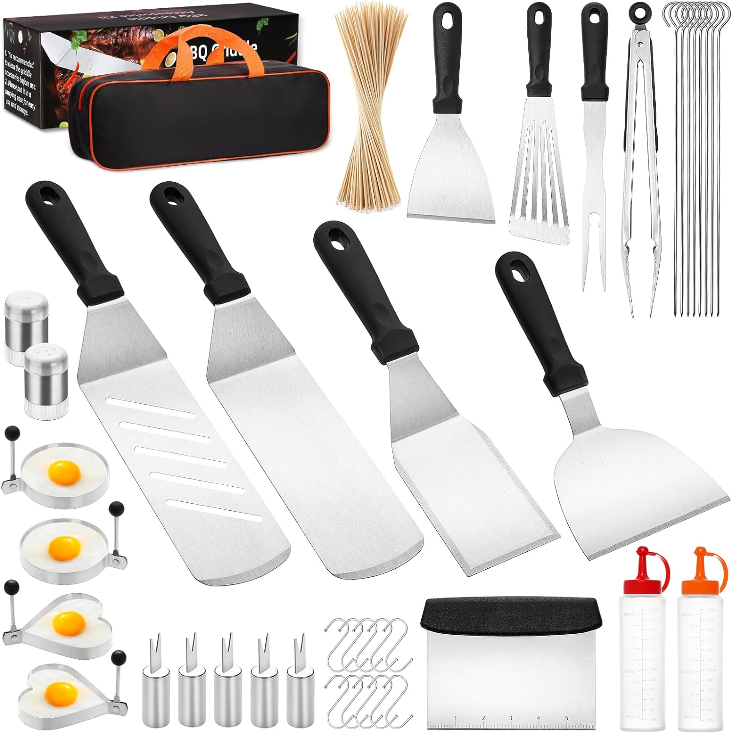 CEKEE Blackstone Griddle Accessories Kit, 141PCS Stainless Steel Grilling Accessories for Blackstone & Camp Chef, Flat Top Grill Accessories Set with Spatula, Scraper, Tongs for BBQ & Camping