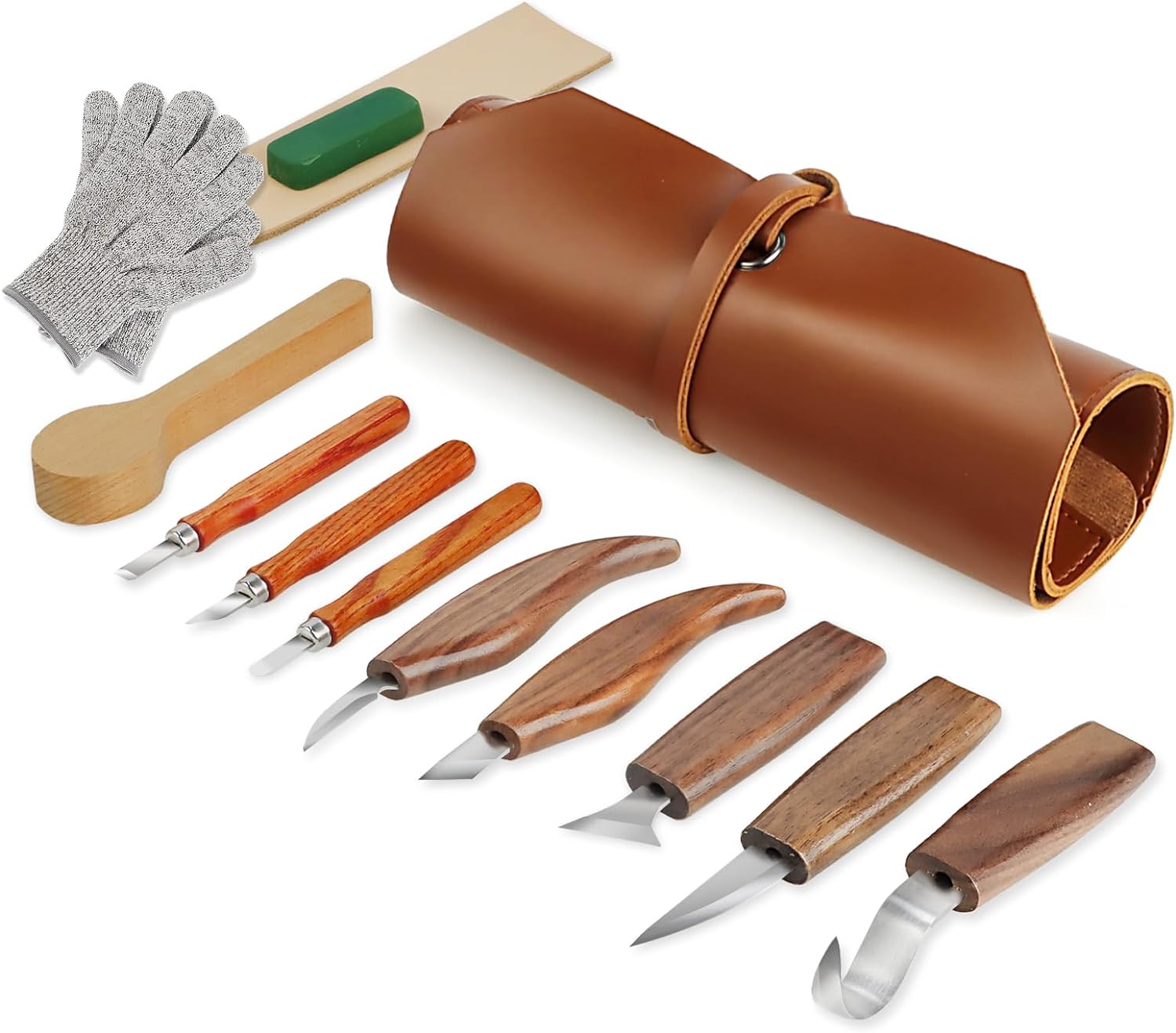 Wood Carving Tools Whittling Kit- Woodworking Kit Large Whittling Kit, Deluxe Spoon Carving Knife Kits for Beginners, 13 Knives Set with Leather Case