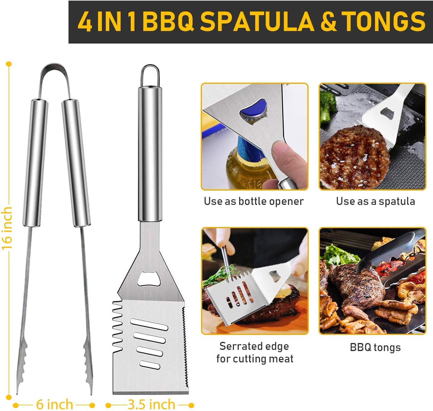 34Pcs BBQ Grill Accessories Tools Set, 16 Inches Stainless Steel Grilling Tools with Carry Bag, Thermometer, Grill Mats for Camping/Backyard Barbecue, Grill Tools Set for Men Women