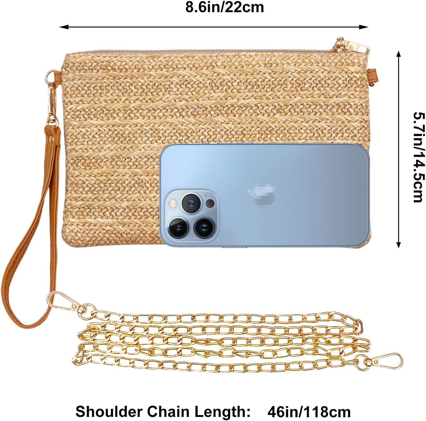 Beurlike Straw Clutch Purses for Women Beach Wristlet Wallet Small Cross body bag for Girls