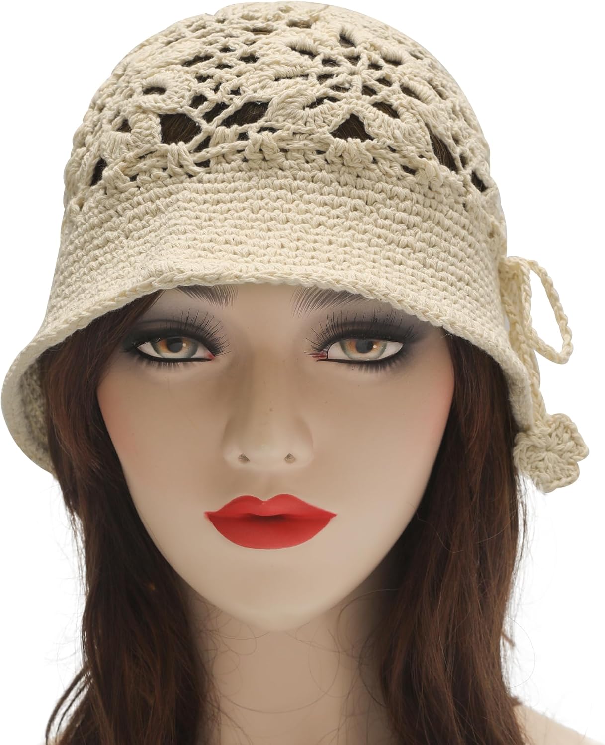 ZLYC Women Cotton Bucket Hat Handmade Crochet Knit Floral Summer Bucket Hats