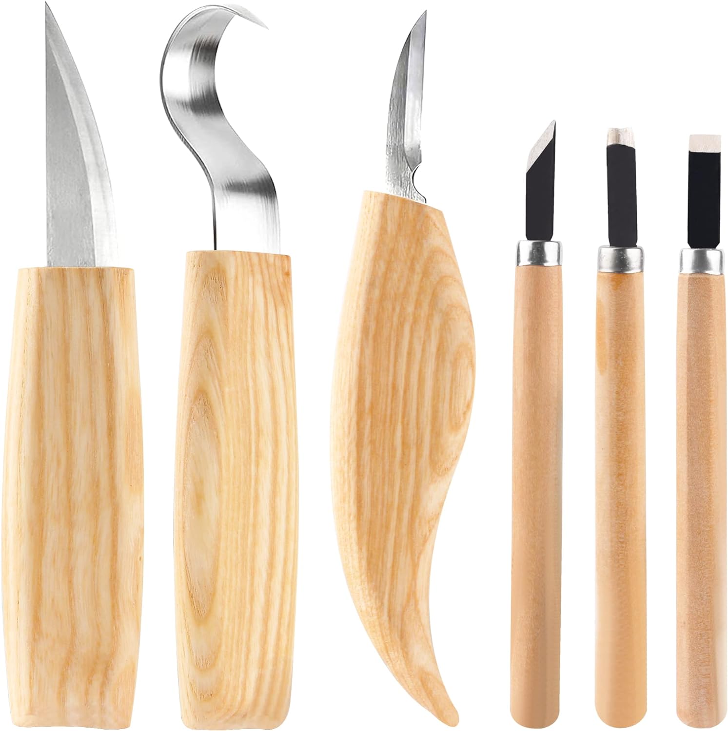 Wood Whittling Kit 6PCS Professional and High Performance Stainless Steel Tools Set  for Beginner Carving for Adults and Kids Beginners Wood Carving Kit Set