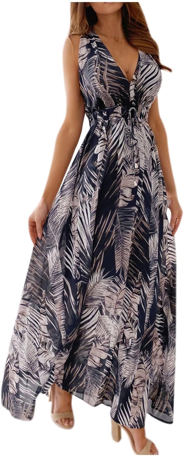 Maxi Dresses for Women 2024 Elegant Short Sleeve Summer Dress Fashion High Waist Beach Dress Casual Boho Swing Long Dress